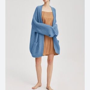 $489 Nap oversized PLUSH CASHMERE RIB-KNIT CARDIGAN IN CORNFLOWER BLUE Sz S *S22
